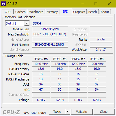 CPU-Z. Оперативная память DDR4 GoodRam Iridium