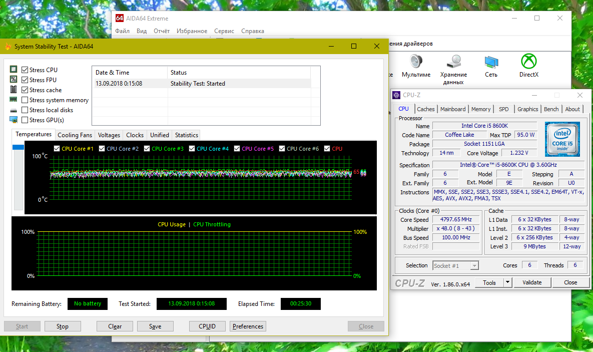 Разгон процессора Core i5 8600K 4.8 ГГц на материнской платы ASRock Fatal1ty Z370 Gaming-ITX/ac